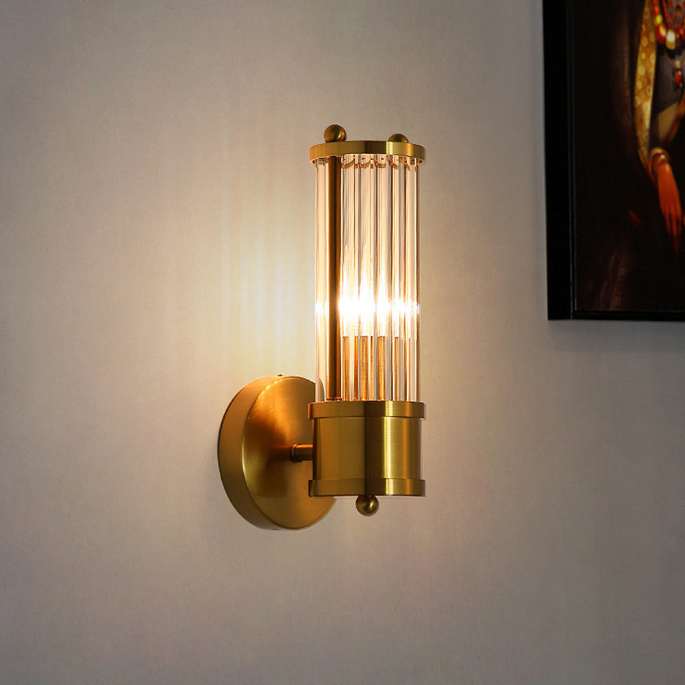 Lampă de perete aurie — Abajur din sticlă Ø9cm, dulie IP44 E27