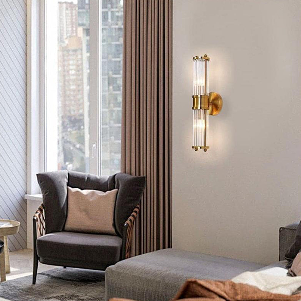 Lampă de perete aurie — Abajur din sticlă Ø9cm, dulie IP44 E27