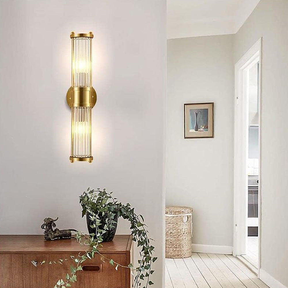 Lampă de perete aurie — Abajur din sticlă Ø9cm, dulie IP44 E27
