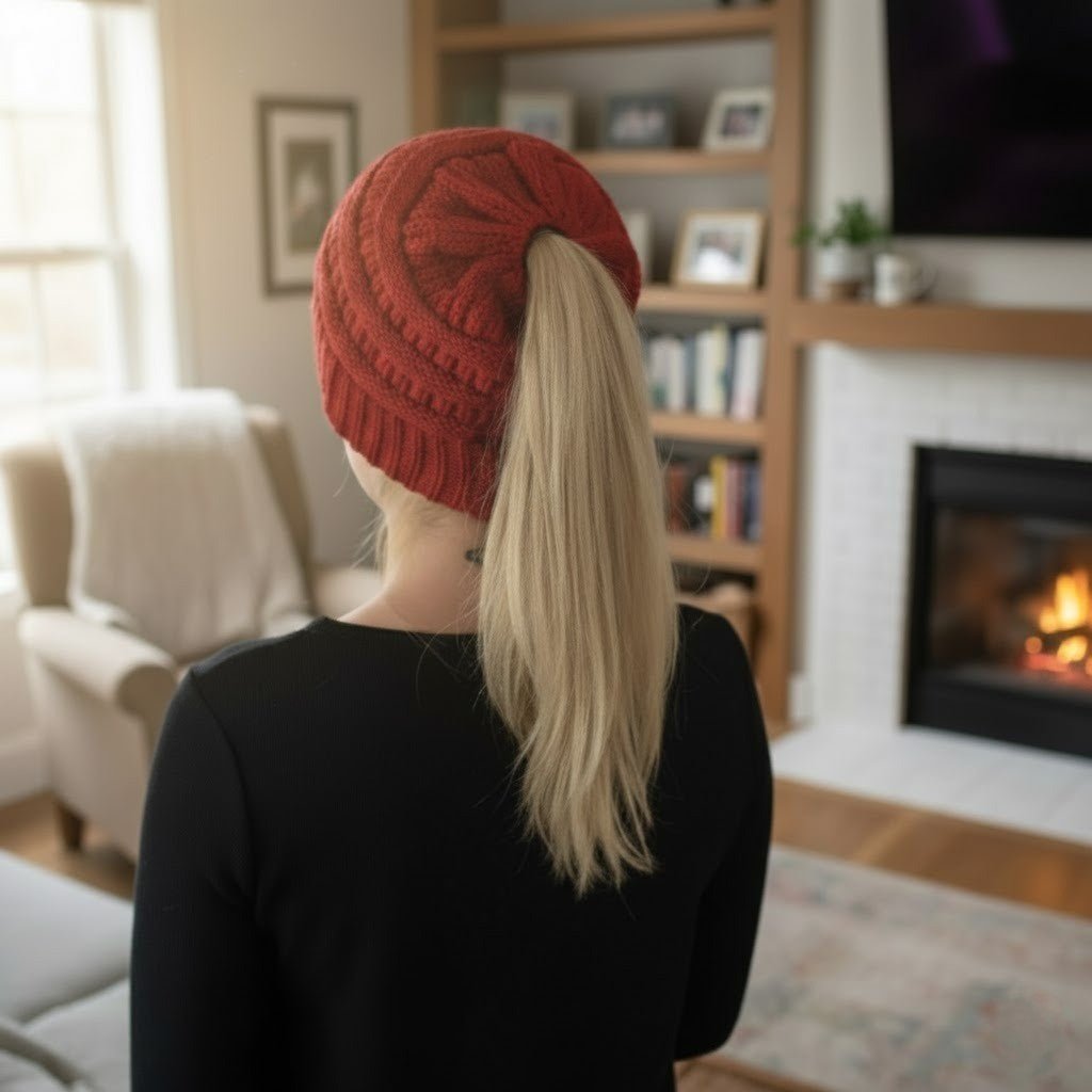 CozyWeave Women's Crocheted Wool Winter Hat — Textured Knit Detail