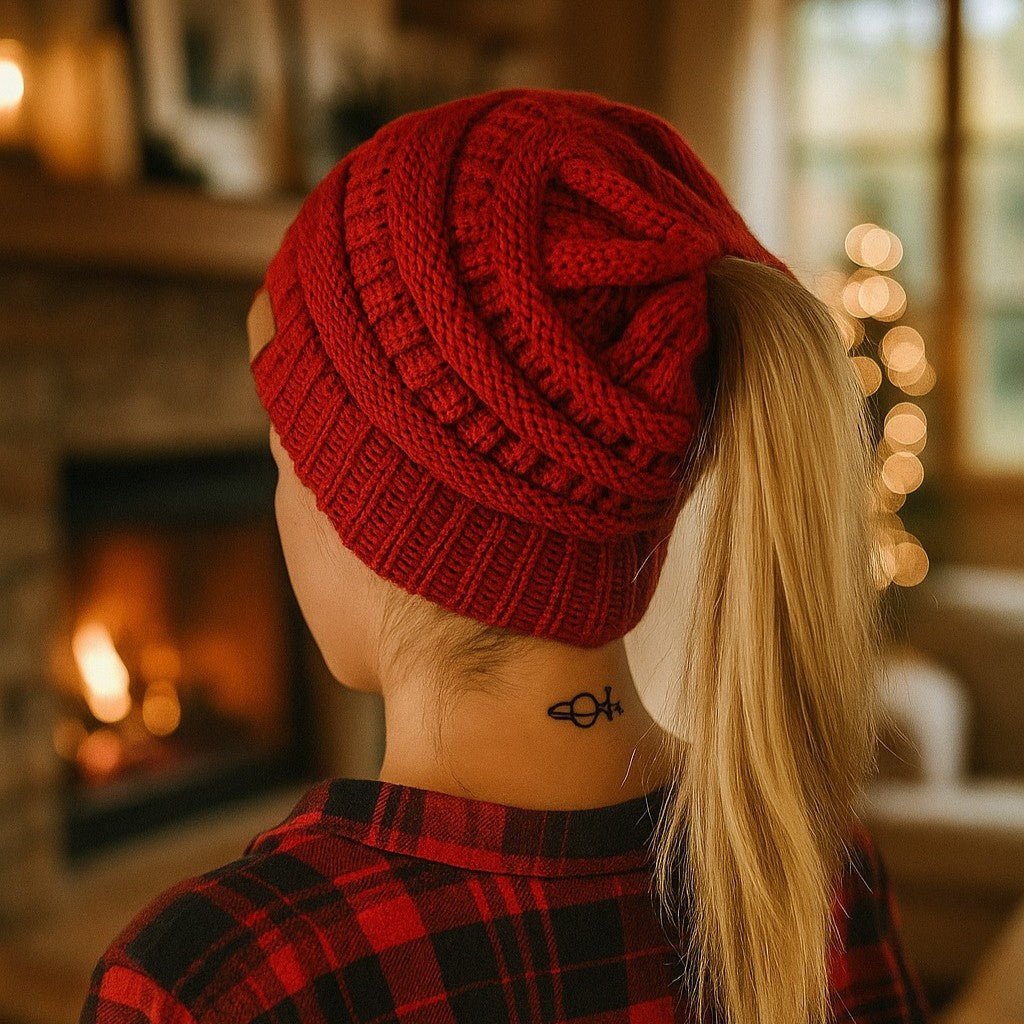 CozyWeave Women's Crocheted Wool Winter Hat — Textured Knit Detail