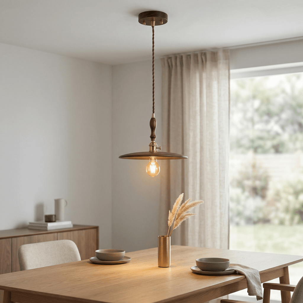 12-Inch Japanese-Design Walnut Wood Pendant Light