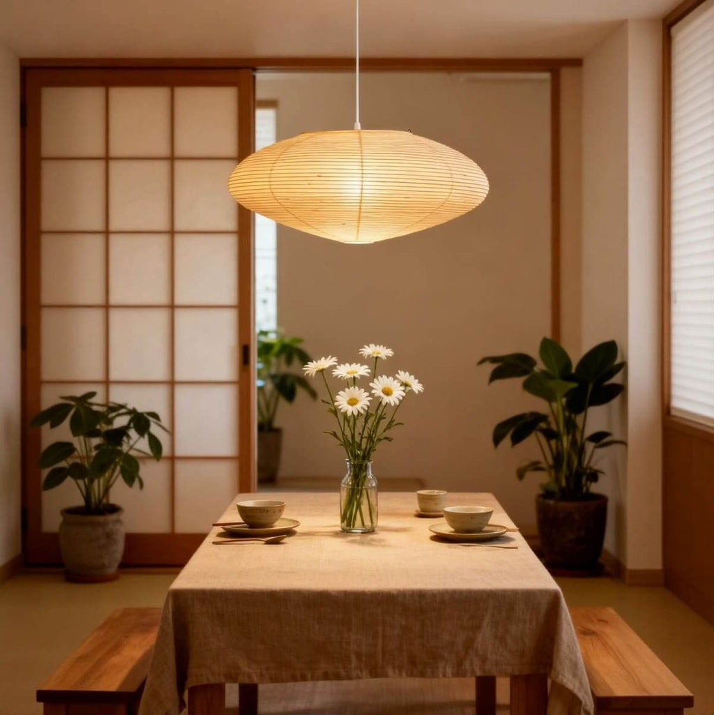 Oval Rice Paper Shade Ceiling Lamp — Soft Diffused Ambient Light