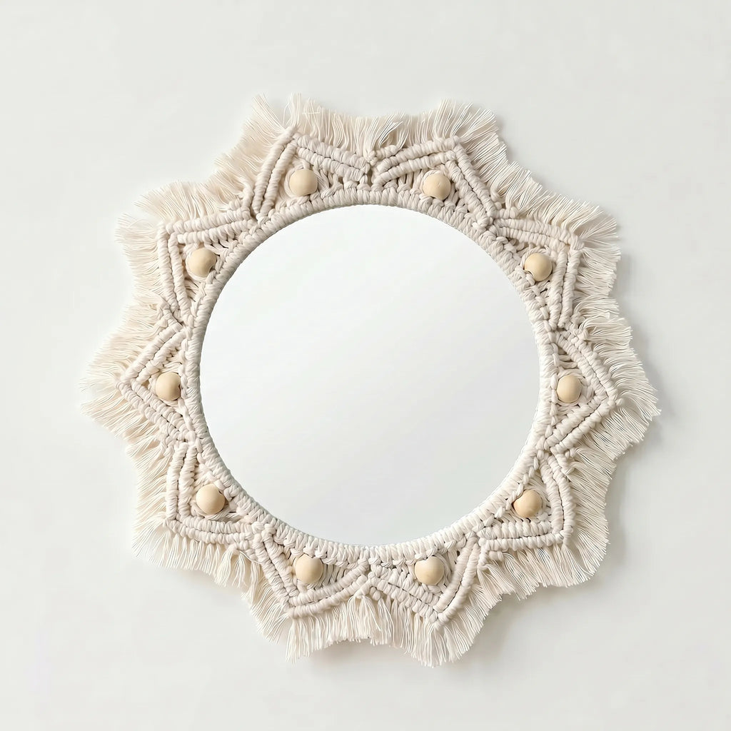 Round Woven Wall Mirror -  Reflecting Ambient Light - Wildoxy