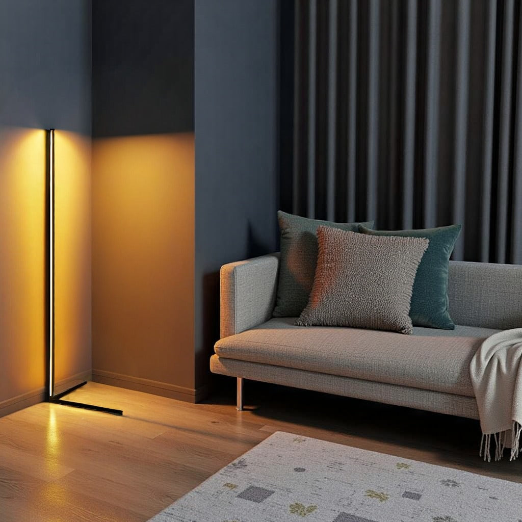 142 cm LED-gulvlampe i aluminium — dæmpbar med fjernbetjening