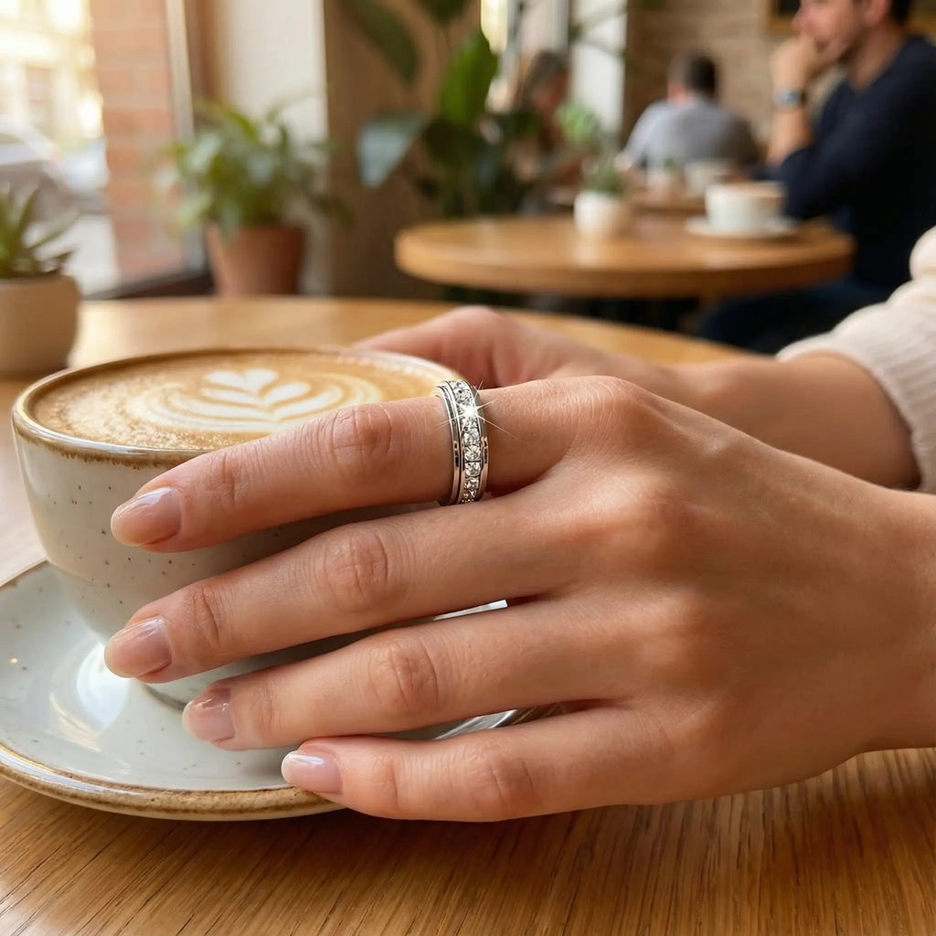 Draaibare ring — titaniumstaal, zirkonia, zilver/goud/roségoud