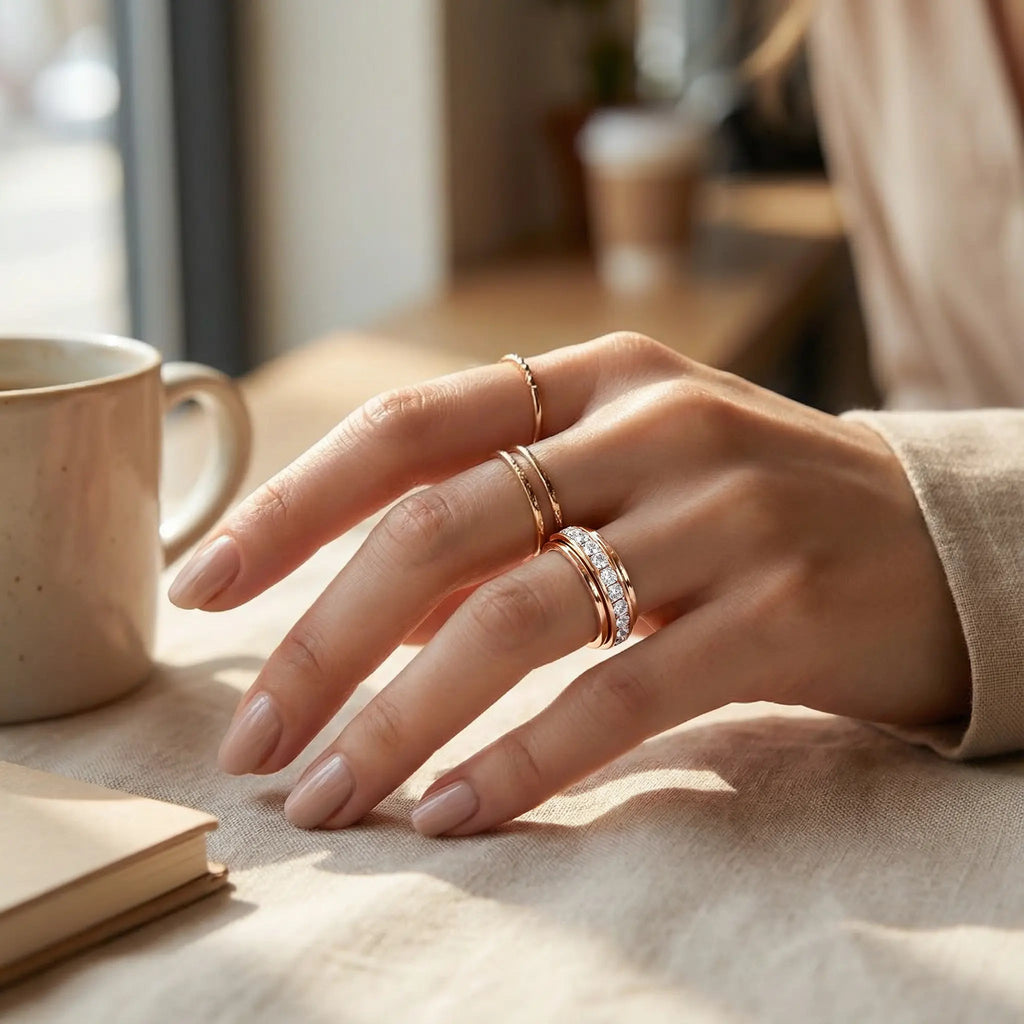 Draaibare ring — titaniumstaal, zirkonia, zilver/goud/roségoud