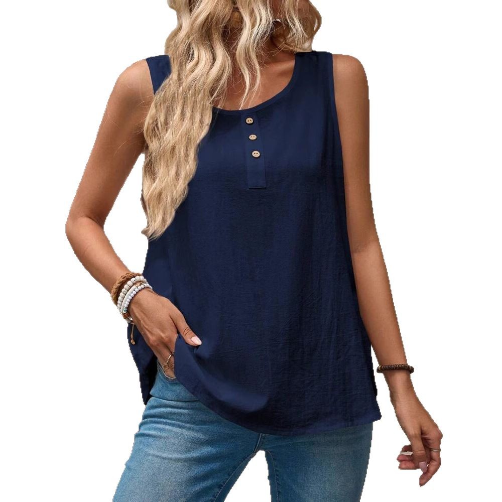 Haut femme col rond, sans manches, en coton.