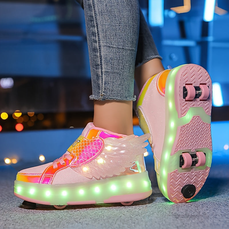 Zapatillas deportivas con alas, luces y patines de ruedas recargables por USB