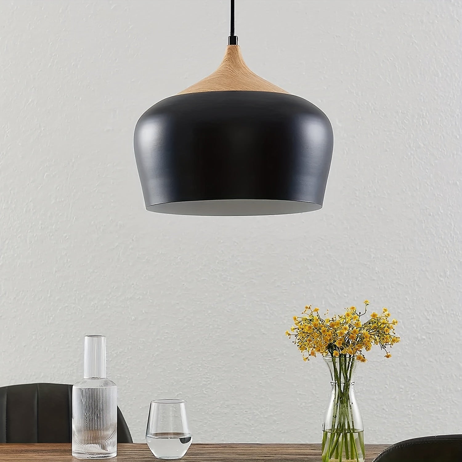Modern Scandinavian Pendant Light | Iron & Wood Grain Design | Wildoxy