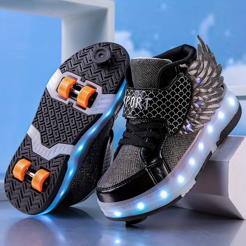 Zapatillas deportivas con alas, luces y patines de ruedas recargables por USB