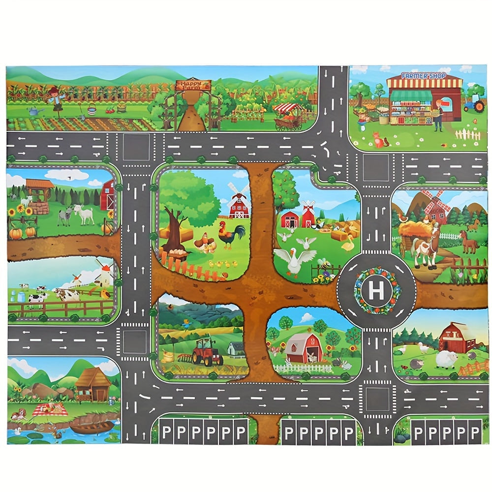 農場交通プレイマット 100 x 130 cm - 滑り止め、知育用