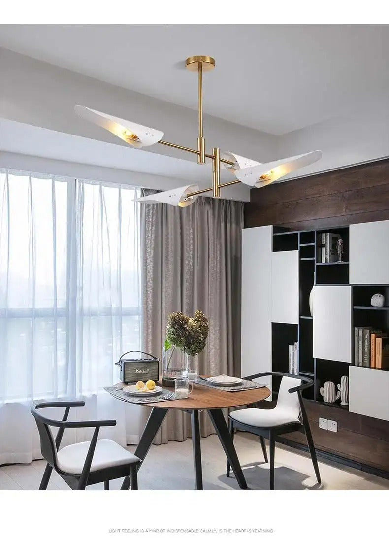 Astra Horizon Contemporary Chandelier — Black Driftwood Shading, Brass Structural Details