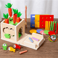 Dřevěná vzdělávací hračka ActivityCube Montessori - osm praktických úkolů, kompaktní rozvojová kostka pro kojence