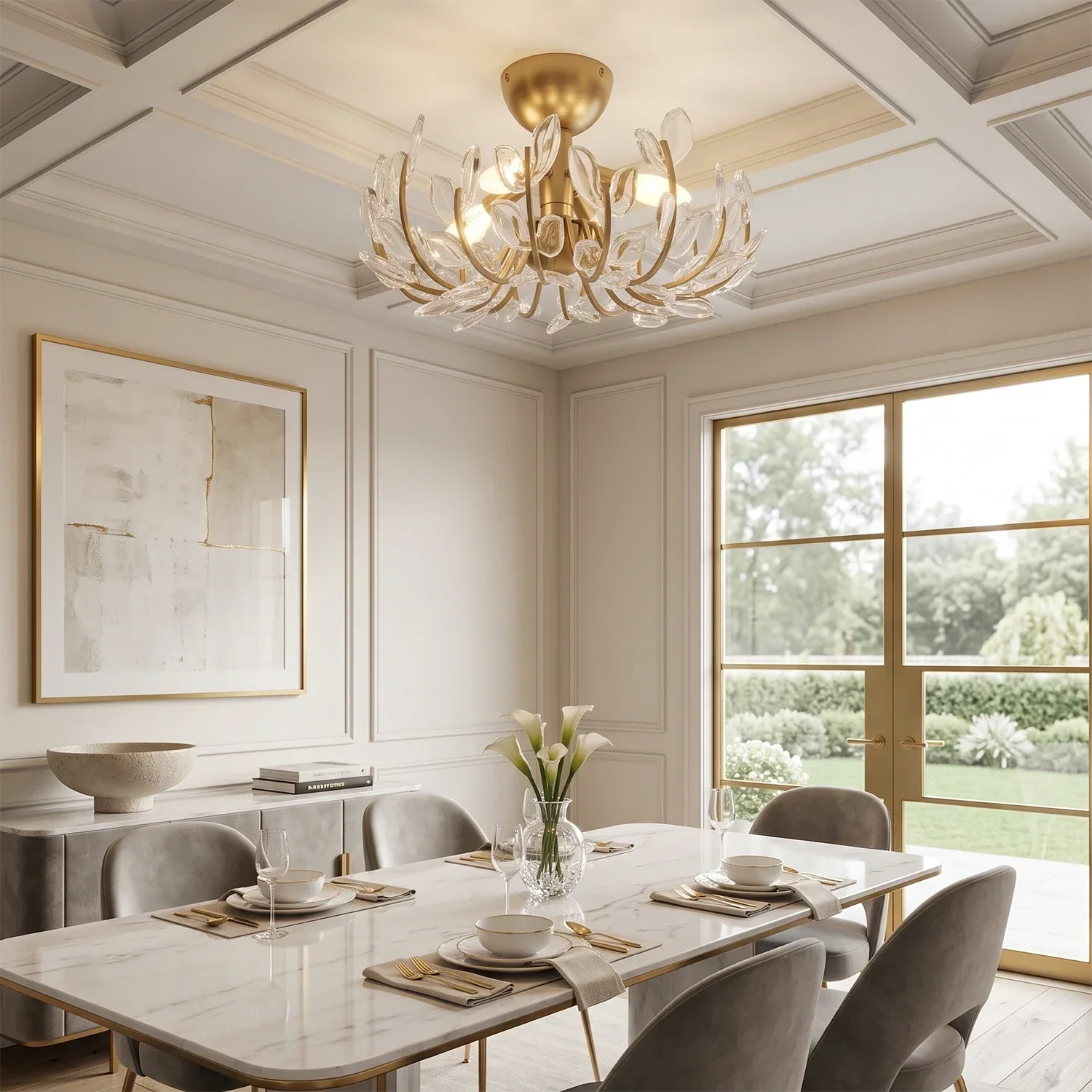 Adela Glass Leaf Semi-Flush Ceiling Light | wildoxy