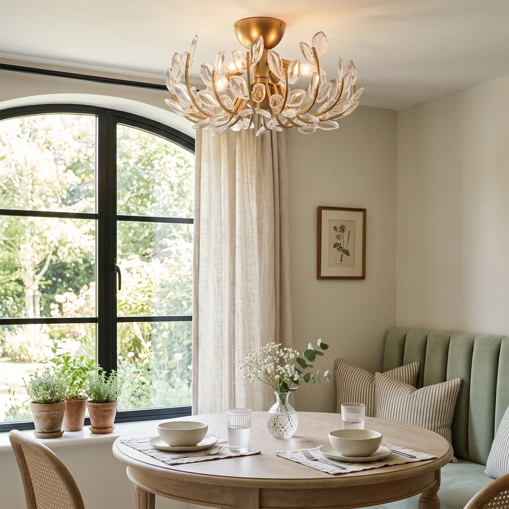 Adela Glass Leaf Semi-Flush Ceiling Light | wildoxy