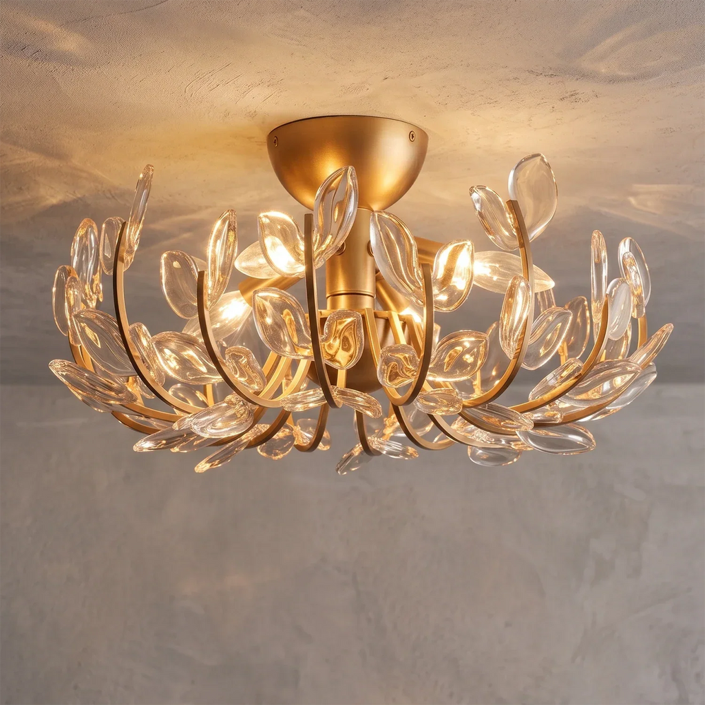 Adela Glass Leaf Semi-Flush Ceiling Light | wildoxy