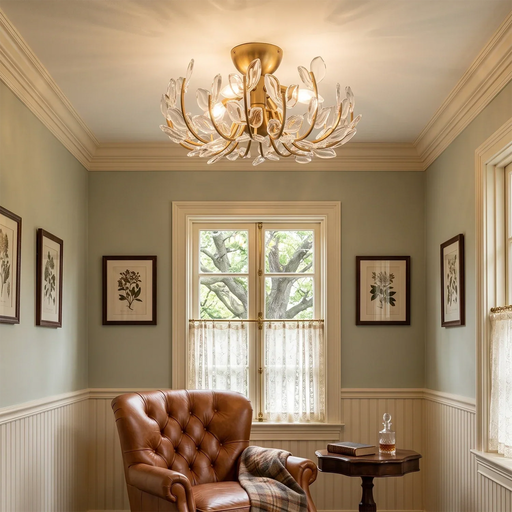 Adela Glass Leaf Semi-Flush Ceiling Light | wildoxy
