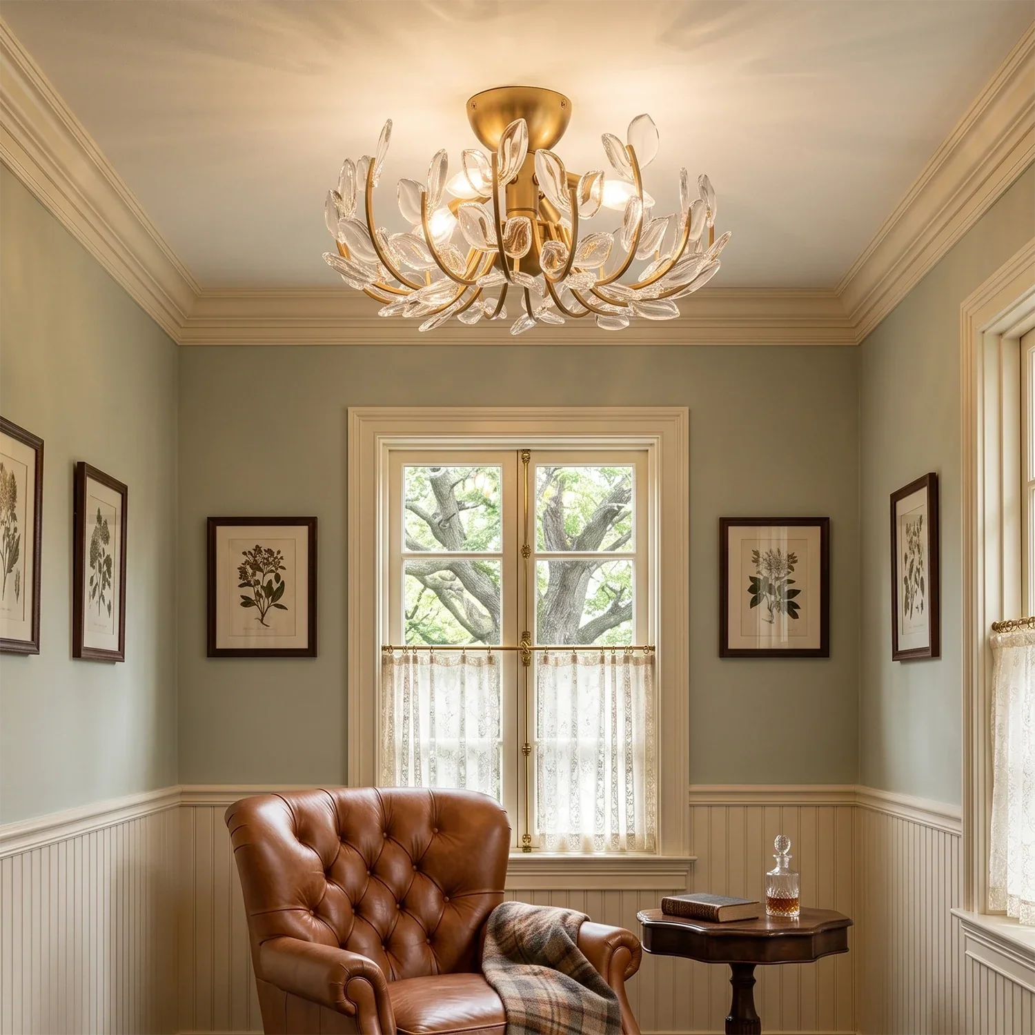 Adela Glass Leaf Semi-Flush Ceiling Light | wildoxy