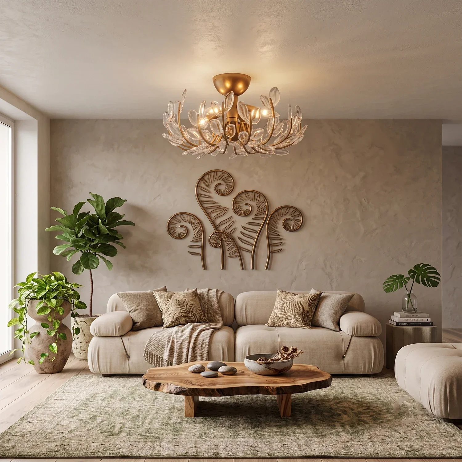 Adela Glass Leaf Semi-Flush Ceiling Light | wildoxy
