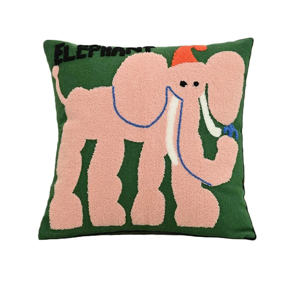 Față de pernă scandinavă cu broderie cu animale, 45x45, poliester și bumbac