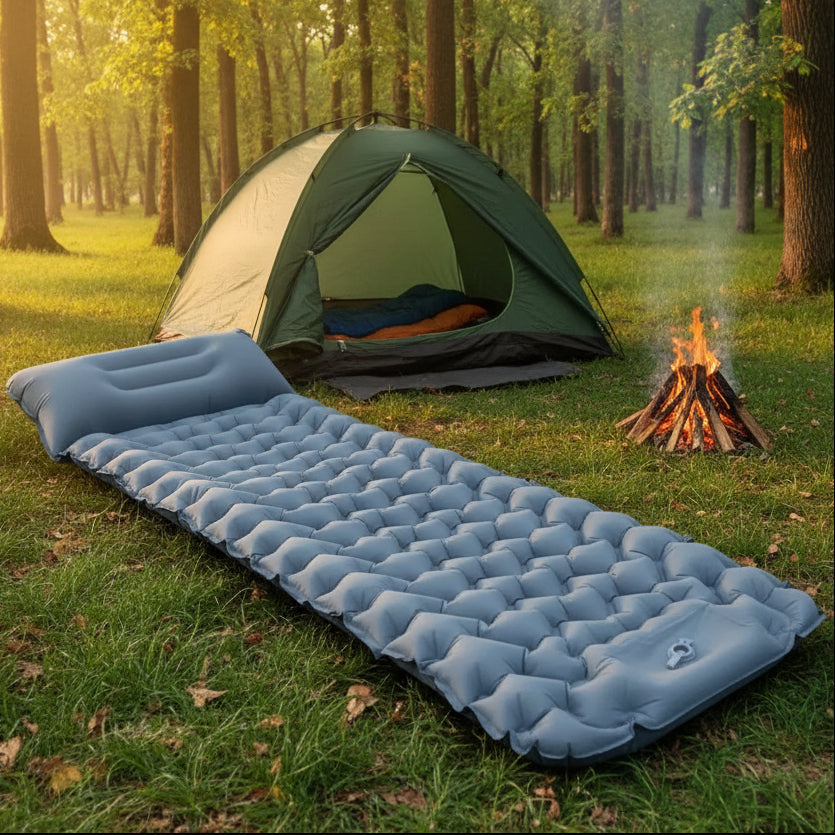 Φουσκωτό στρώμα κάμπινγκ AirTrek Mat Camp Comfort — τρόμπα ποδιού και σετ μαξιλαριού