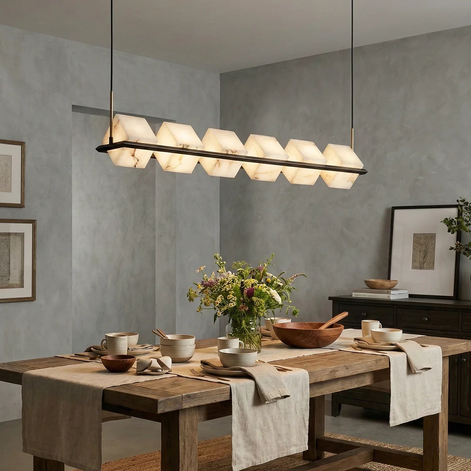 Alabaster Box Cube Linear Chandelier | wildoxy