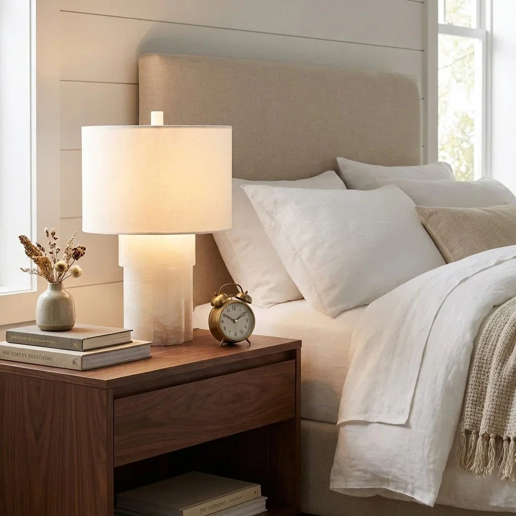 Alabaster Column Drum Table Lamp | wildoxy