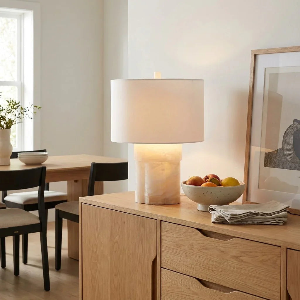 Alabaster Column Drum Table Lamp | wildoxy