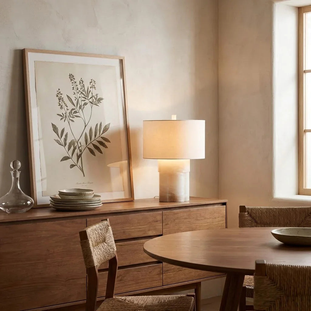 Alabaster Column Drum Table Lamp | wildoxy