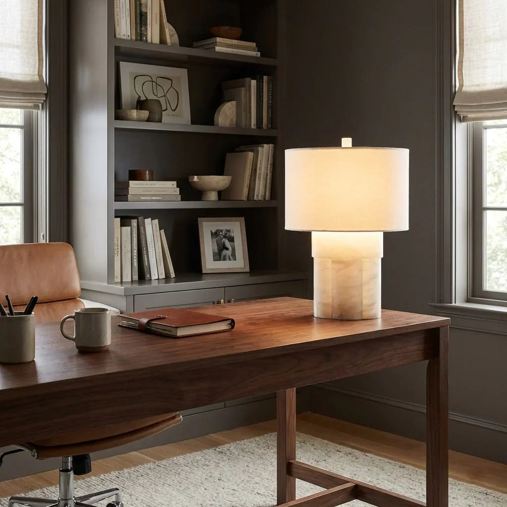 Alabaster Column Drum Table Lamp | wildoxy