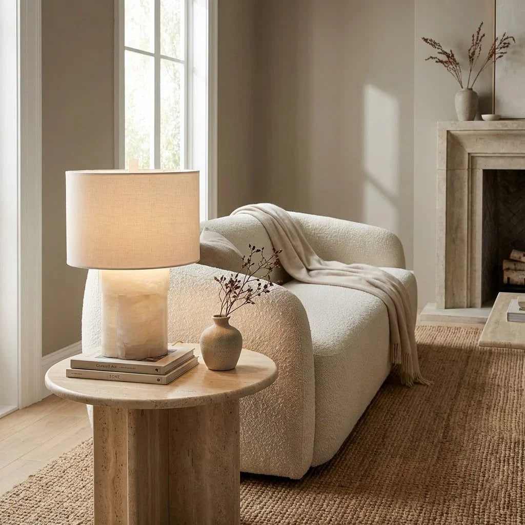 Alabaster Column Drum Table Lamp | wildoxy