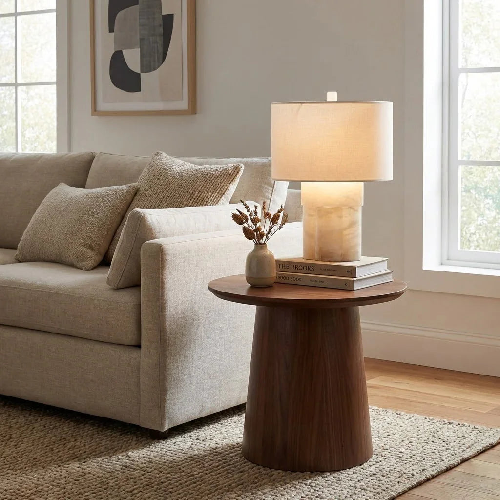 Alabaster Column Drum Table Lamp | wildoxy