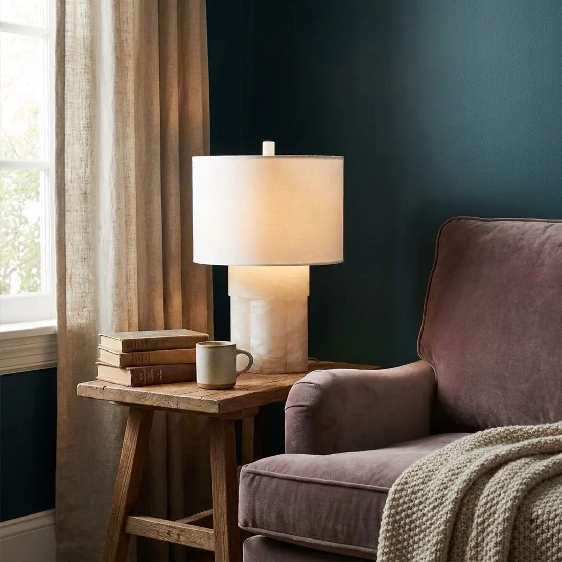 Alabaster Column Drum Table Lamp | wildoxy
