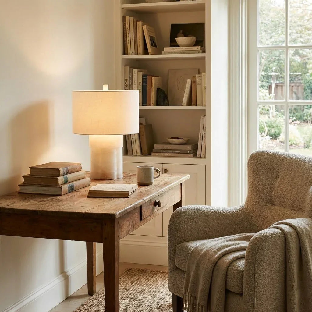 Alabaster Column Drum Table Lamp | wildoxy