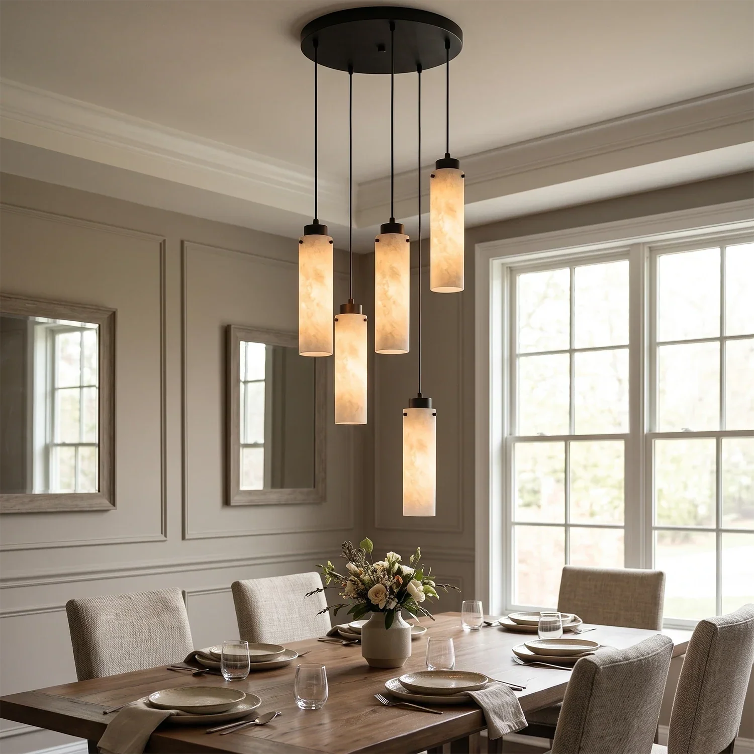 Alabaster Cylinder Cluster Chandelier | wildoxy