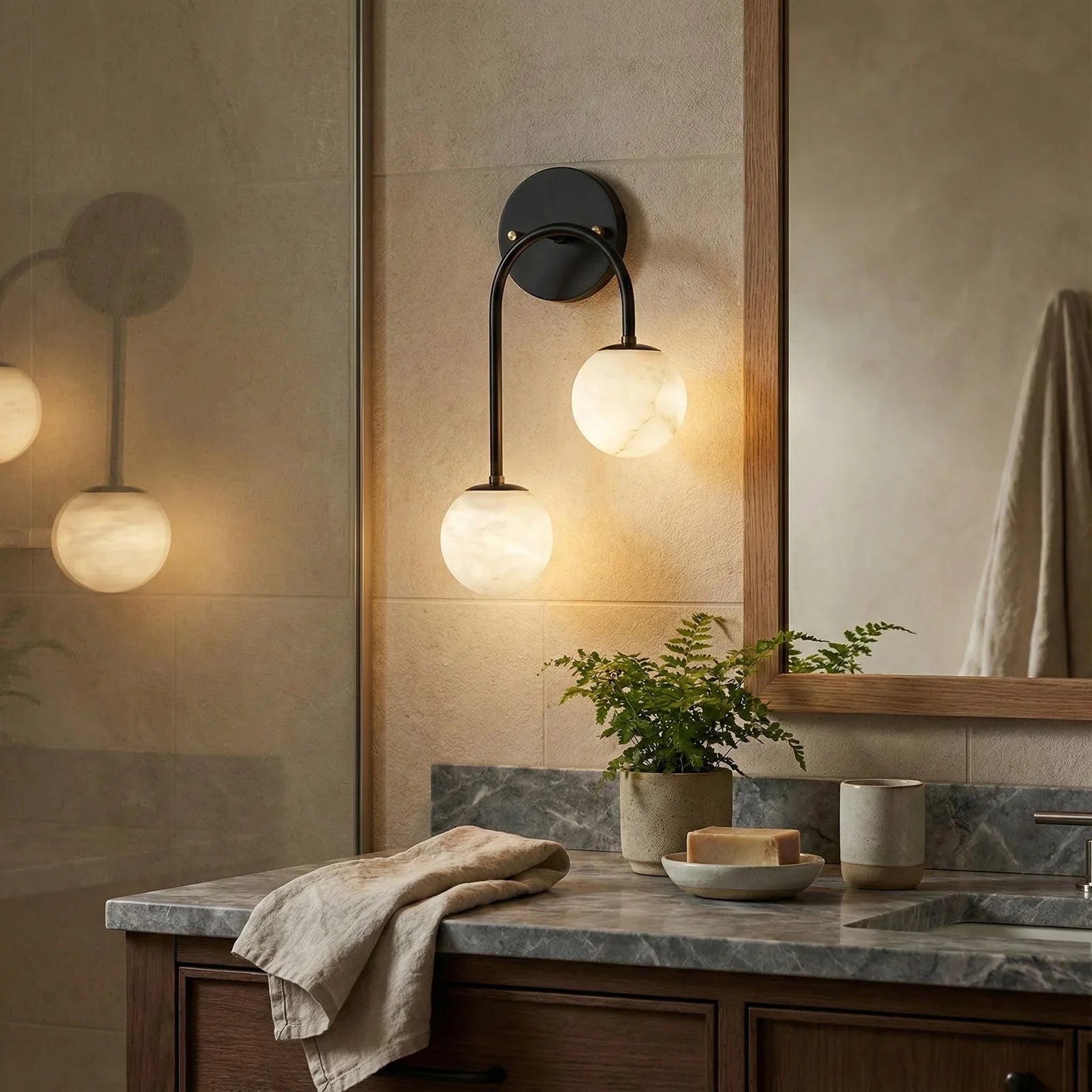 Alabaster Double Spherical U Shape Wall Lamp | wildoxy