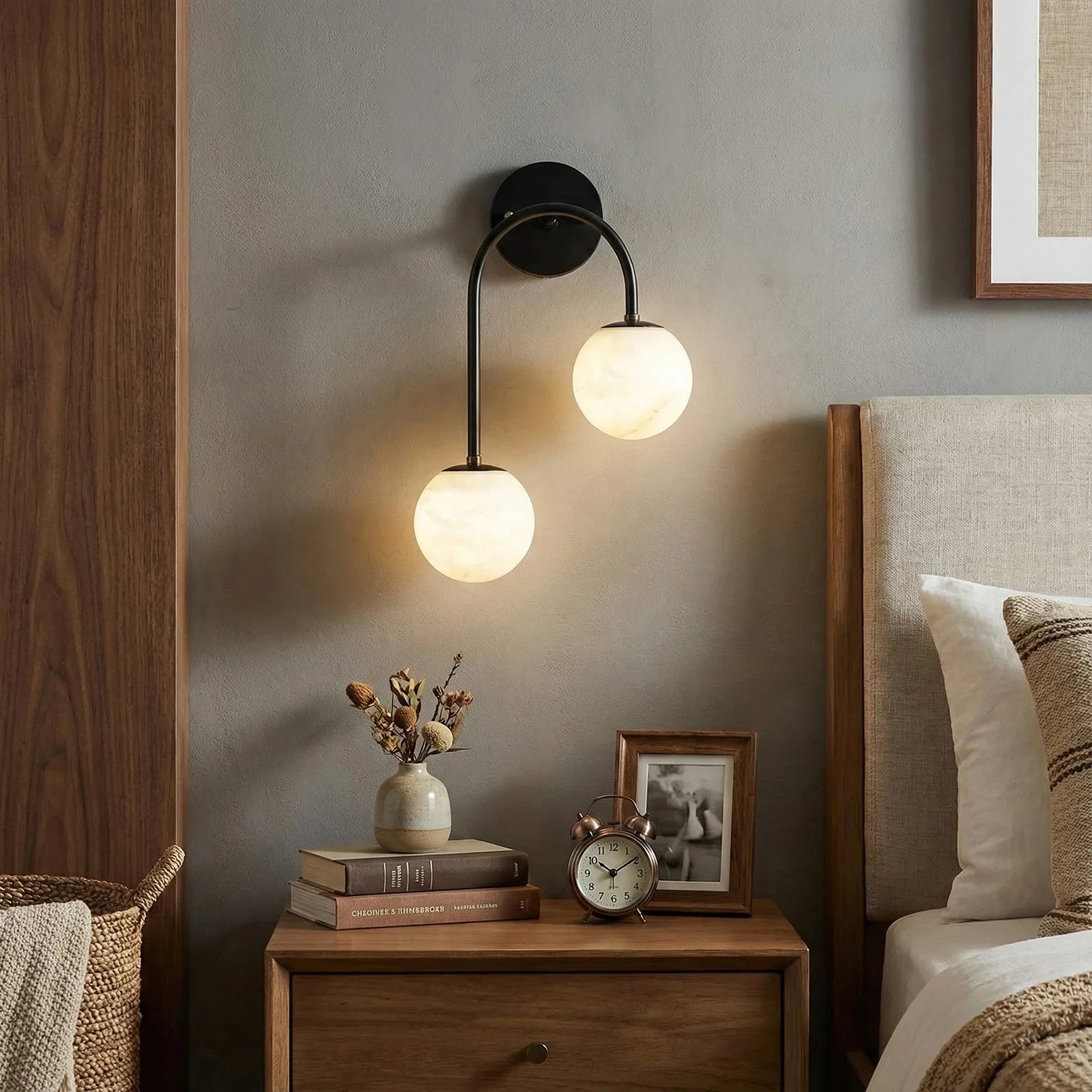 Alabaster Double Spherical U Shape Wall Lamp | wildoxy