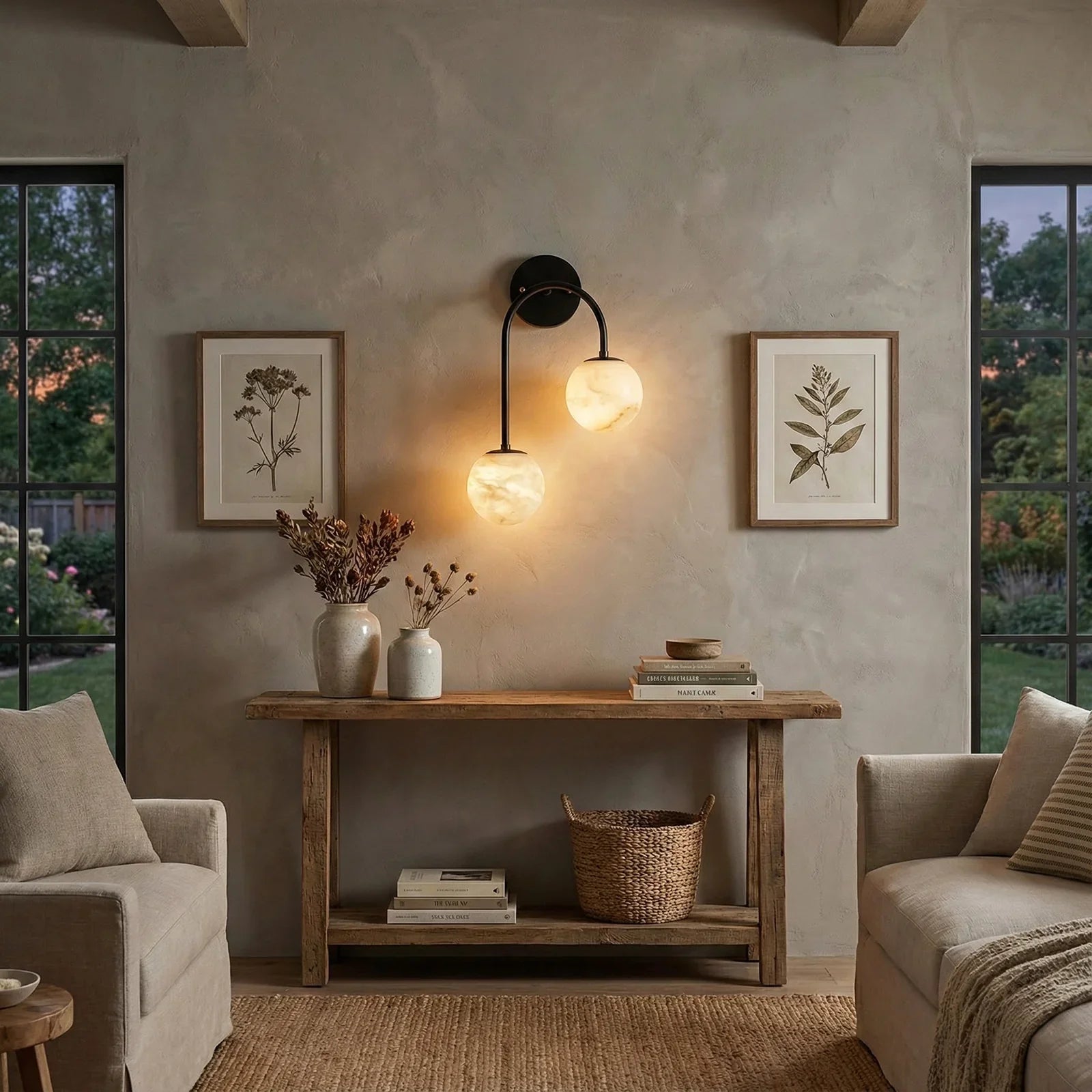 Alabaster Double Spherical U Shape Wall Lamp | wildoxy