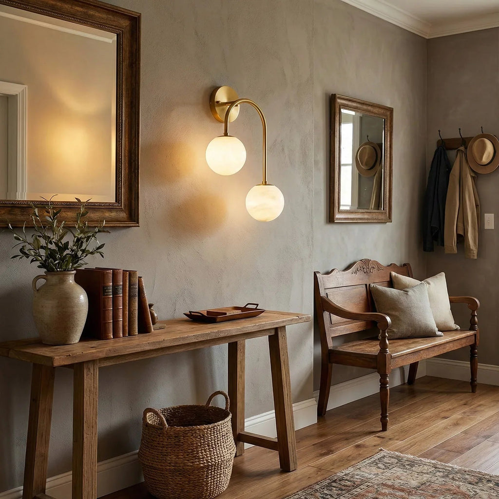 Alabaster Double Spherical U Shape Wall Lamp | wildoxy