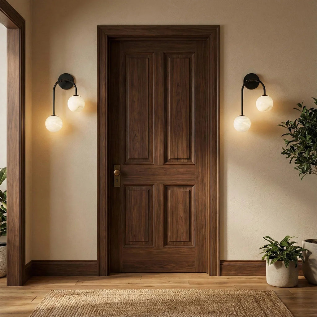 Alabaster Double Spherical U Shape Wall Lamp | wildoxy