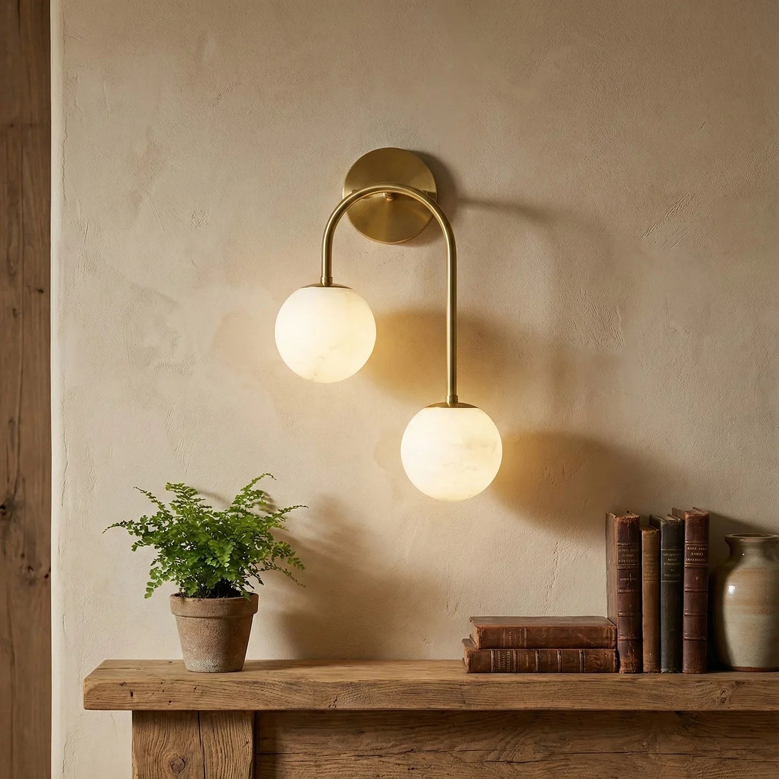 Alabaster Double Spherical U Shape Wall Lamp | wildoxy