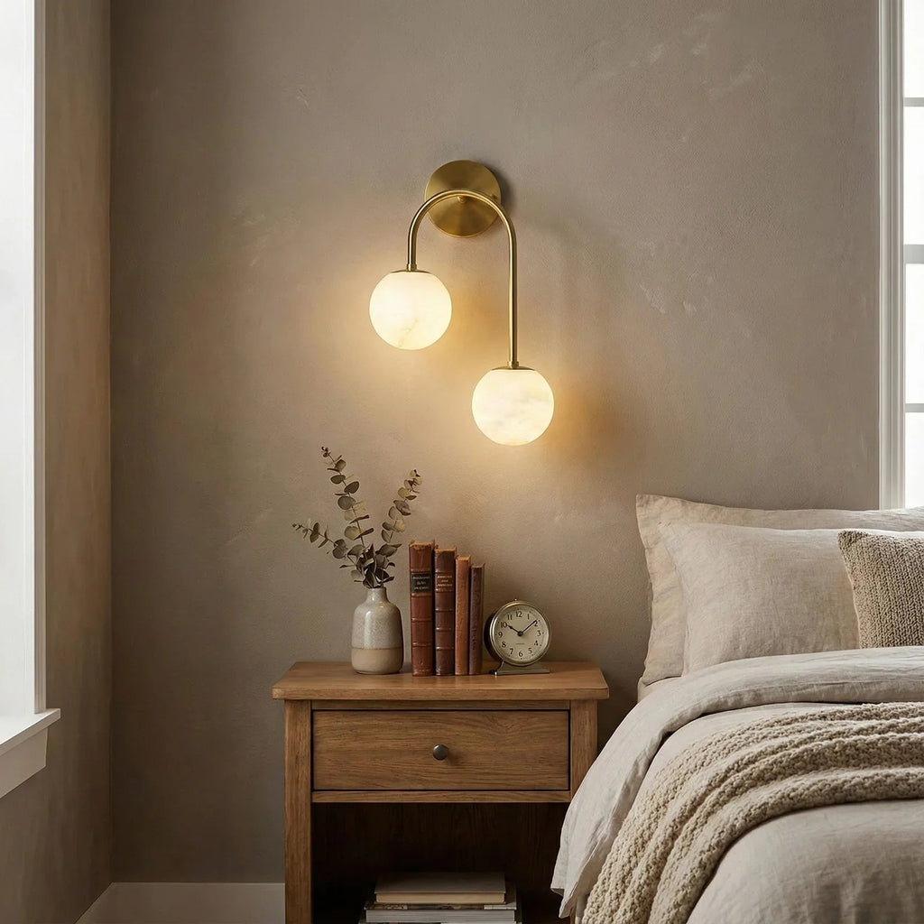 Alabaster Double Spherical U Shape Wall Lamp | wildoxy