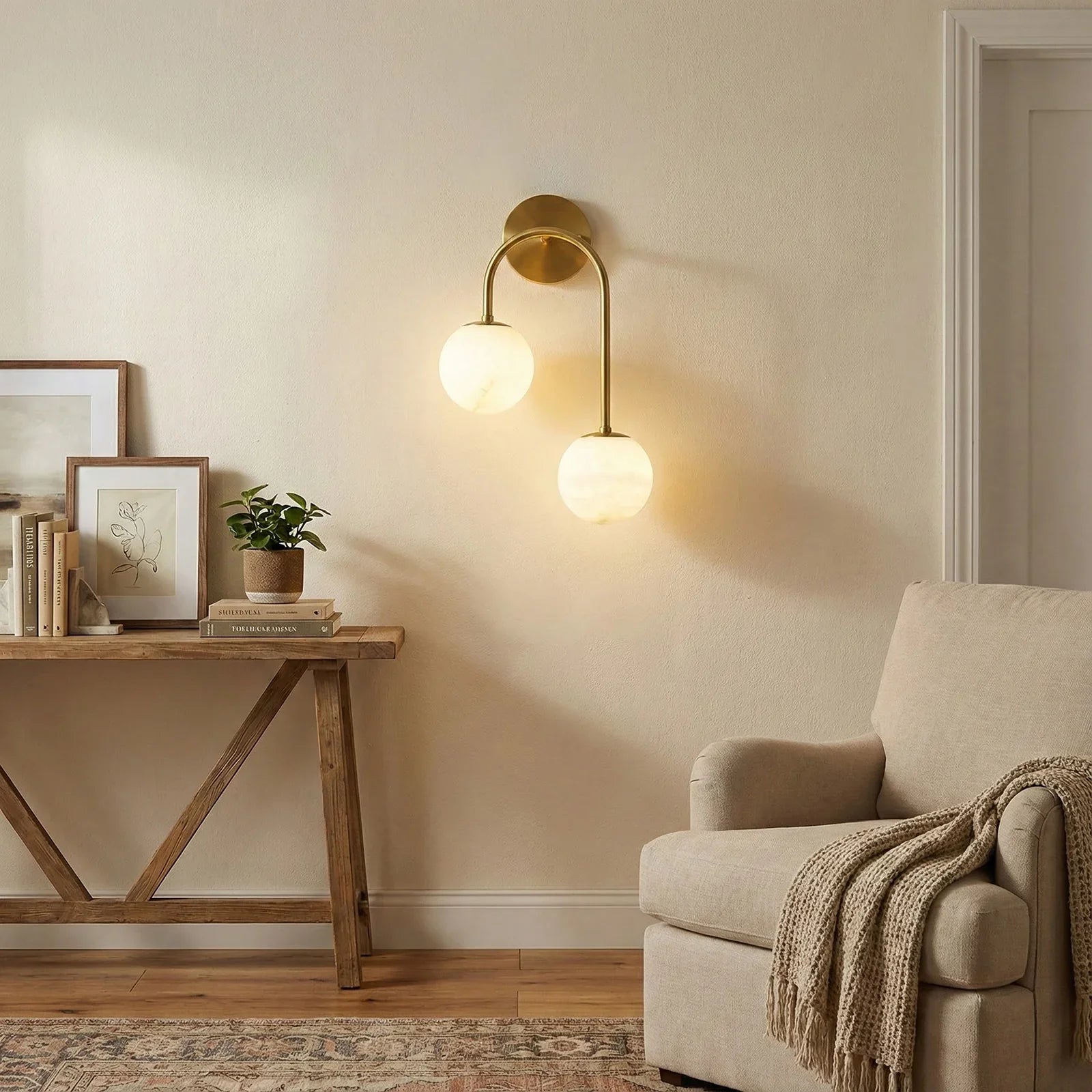 Alabaster Double Spherical U Shape Wall Lamp | wildoxy