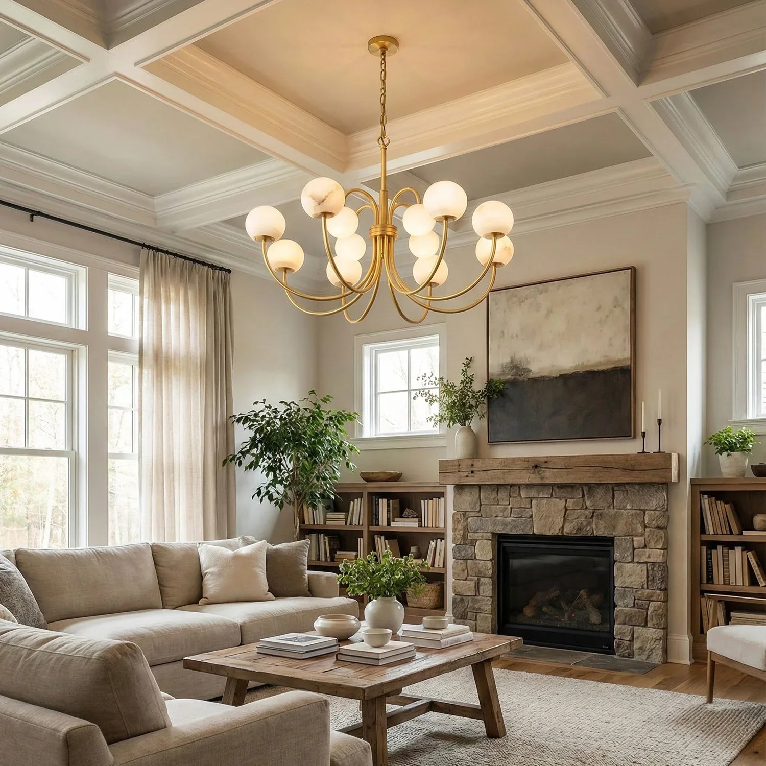 Alabaster Forked Radial Globe Chandelier | wildoxy