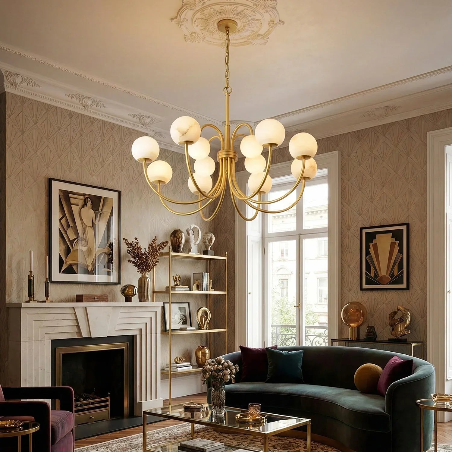 Alabaster Forked Radial Globe Chandelier | wildoxy