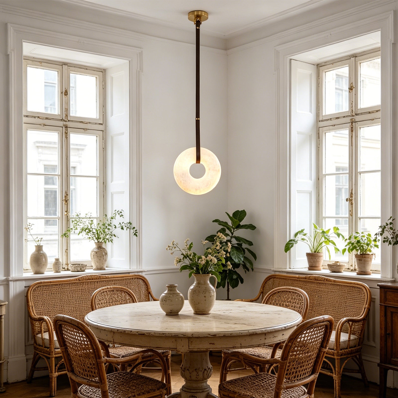 Alabaster Loop Leather Strap Pendant Light | wildoxy