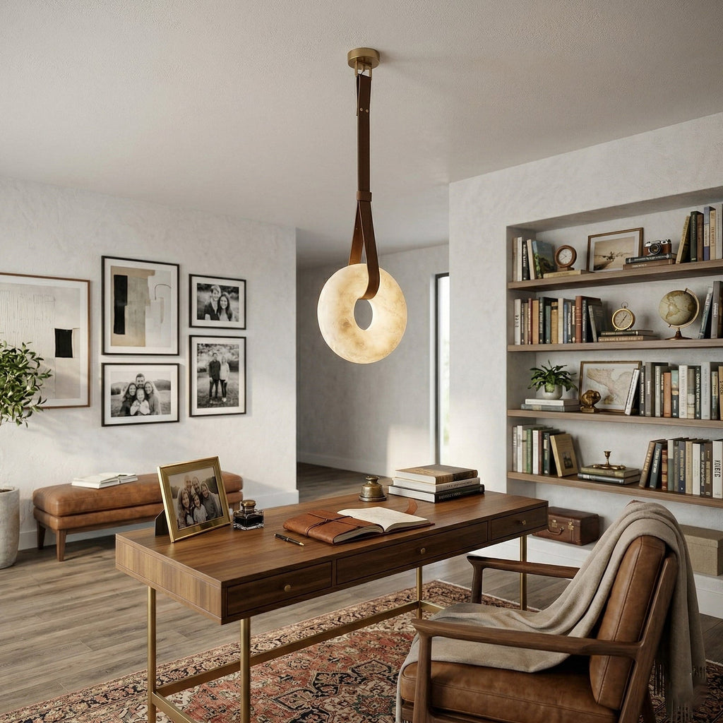 Alabaster Loop Leather Strap Pendant Light | wildoxy