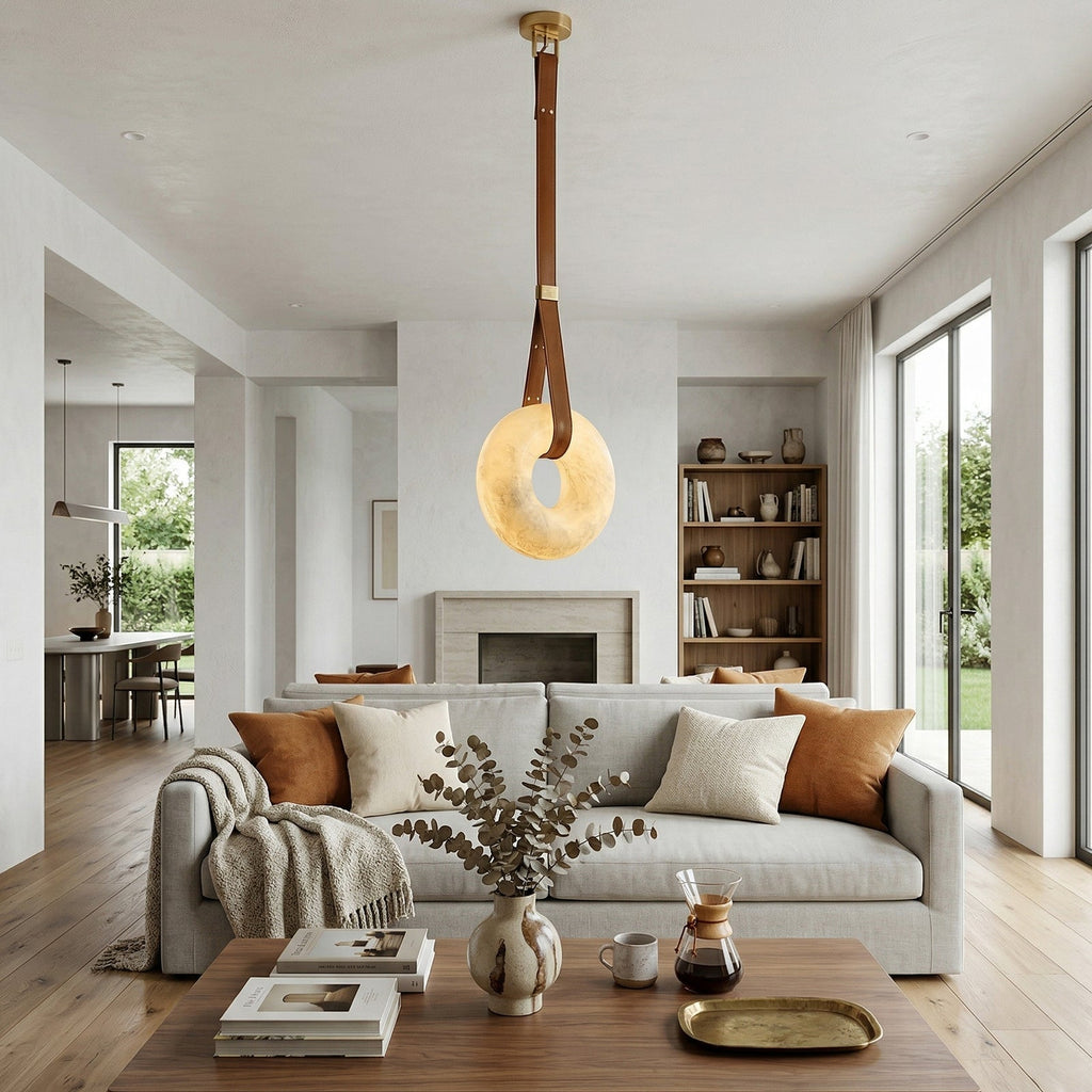 Alabaster Loop Leather Strap Pendant Light | wildoxy
