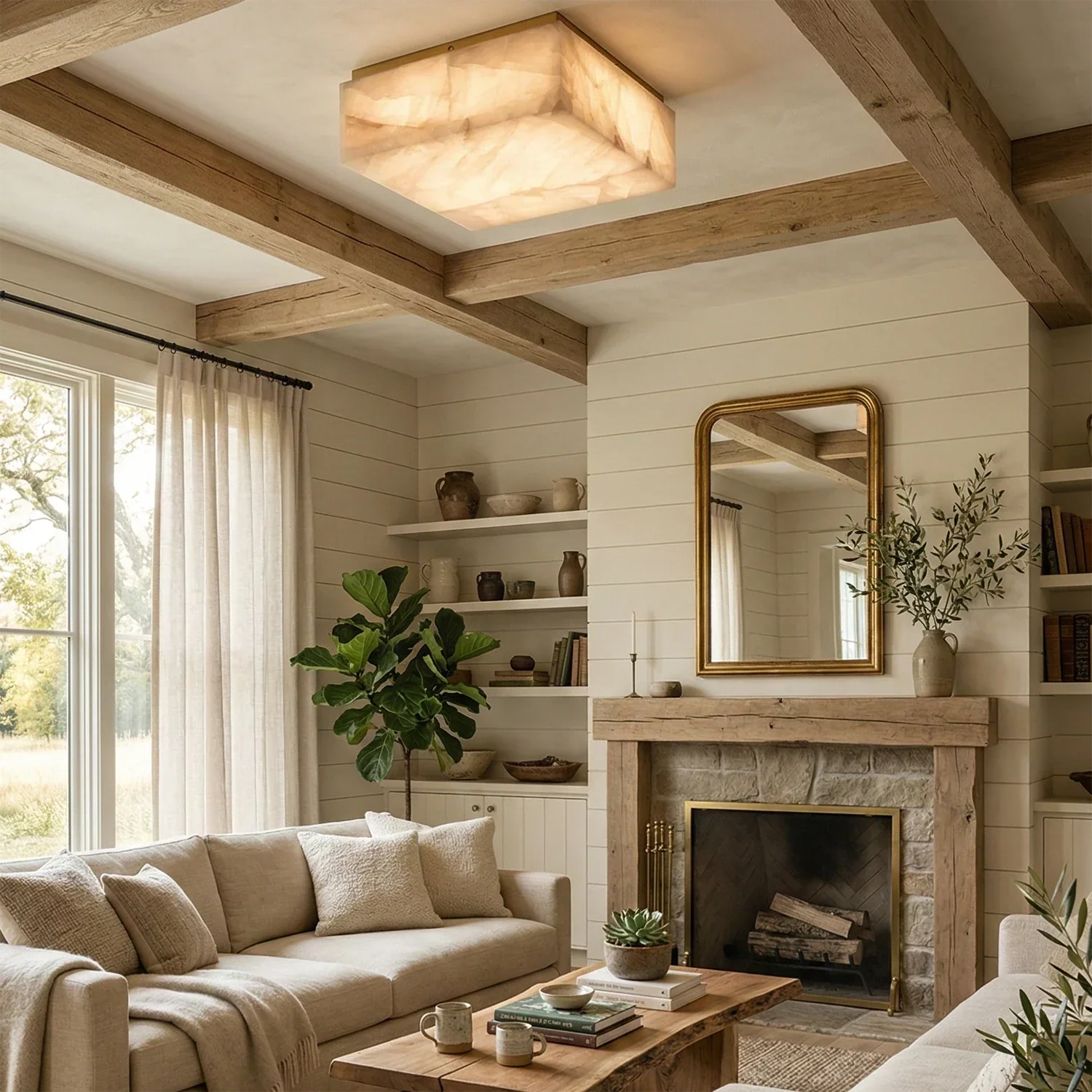 Alabaster Riviera Square Ceiling  Lamp | wildoxy